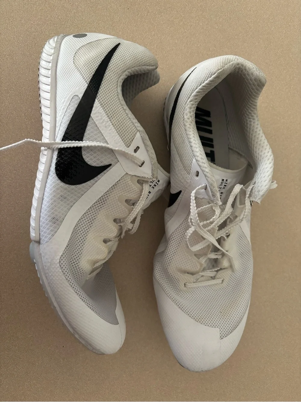 Nike White Track Spikes with Clear Studded Sole